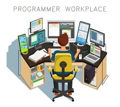 The programmer writes code Stockillustratie