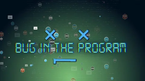 Programmer writes program code, programming, creating a program. Bug in the Stockbeeldmateriaal 146962006