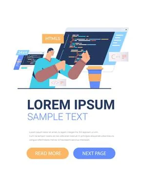 Programmer writing code for computer app engineering software coding programming Stock Illustration