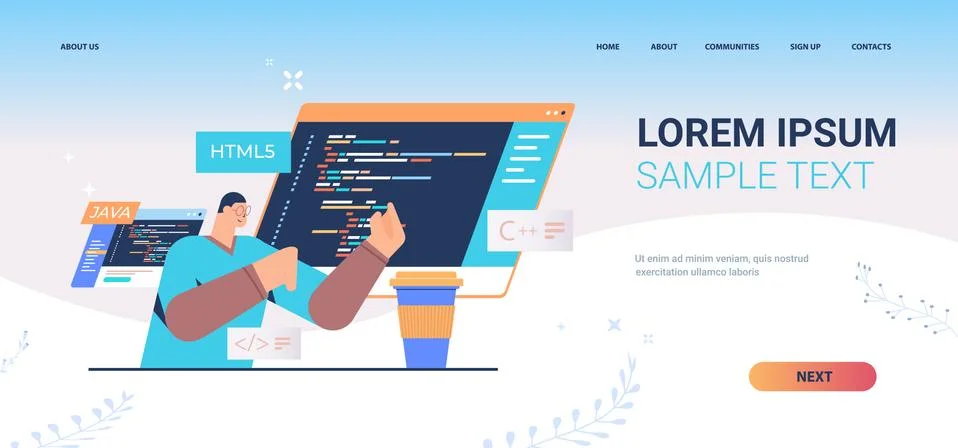 Programmer writing code for computer app engineering software coding programming Stock Illustration