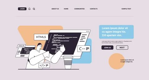 Programmer writing code for computer app engineering software coding programming Illustrazione stock