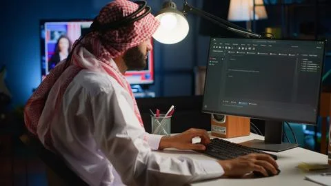 Programmer writing code on computer Stock Photos
