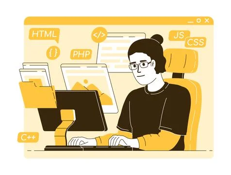 Programmer writing code flat concept vector illustration 库存插图