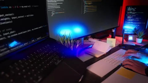 Programmer Writing Code Remote Night Workspace Stock Footage 313823185