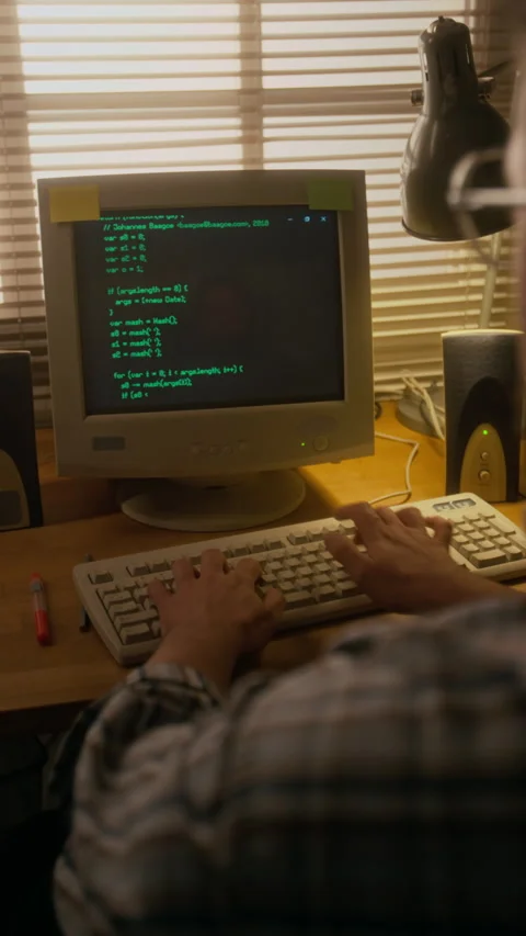 Programmer Writing Coding Algorithm on Vintage PC Computer Stock-Footage 327234684
