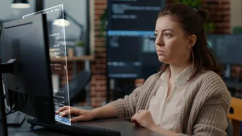 Programmer writing complex code with AR Stock Photos