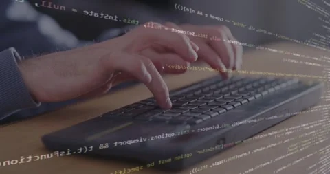 Programmer is writing computer code on keyboard, close-up. Concept of work of IT Stock Footage 259394297