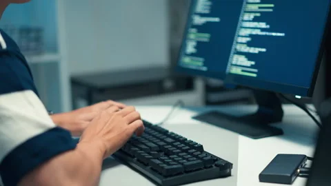 Programmer writing source code for secure software Stock Footage 313808562