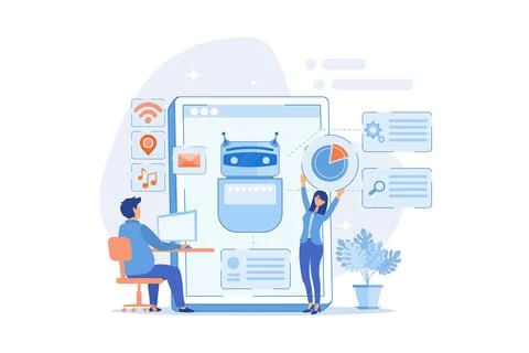 Programmers and chatbot processing natural language. Natural language proce.. Stock Illustration