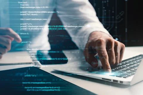 Programmers and cyber security technologies design websites and security in t 스톡 사진