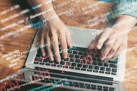 Programmers and cyber security technologies design websites and security in t 스톡 사진