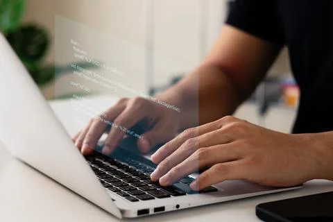 Programmers and cyber security technologies design websites and security in t Foto stock