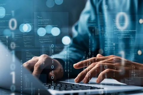 Programmers and cyber security technologies design websites and security in t Stock Photos