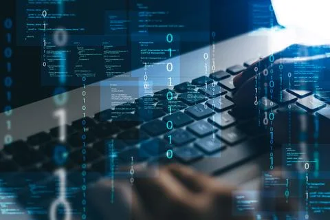 Programmers and cyber security technologies design websites and security in.. Stock Photos