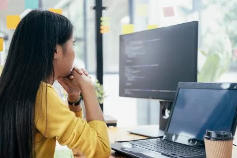 Programmers and developer teams are coding and developing software 库存照片