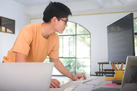 Programmers and developer teams are coding and developing software 库存照片