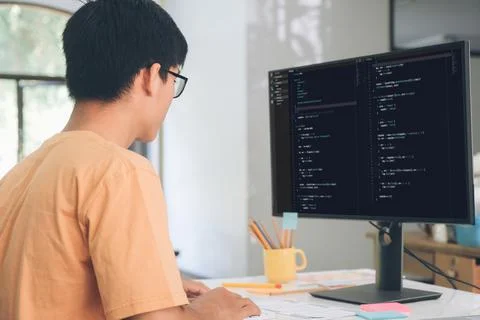 Programmers and developer teams are coding and developing software 库存照片