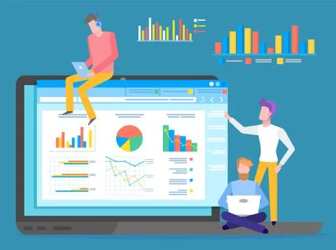 Programmers, coders or businessmen analysing data, chart, graphics, infographics Stock-Illustration