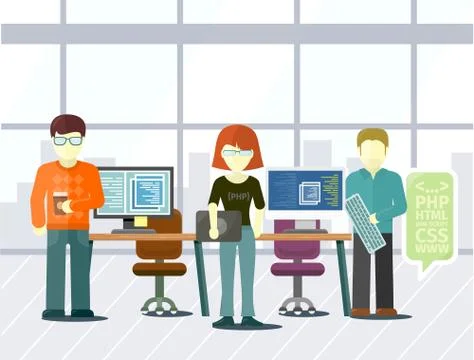 Programmers Coding in Computer, Develop Vector Stock Illustration