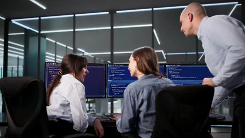 Programmers Coding Software For Data Analysis Stock Footage 328394118