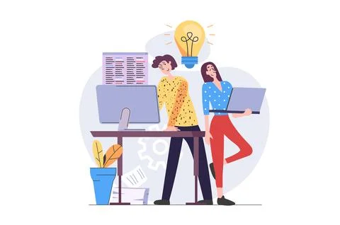 Programmers concept in modern flat design for web. Developers team working .. Stock Illustration