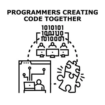 Programmers creating code together for software development Illustrazione stock
