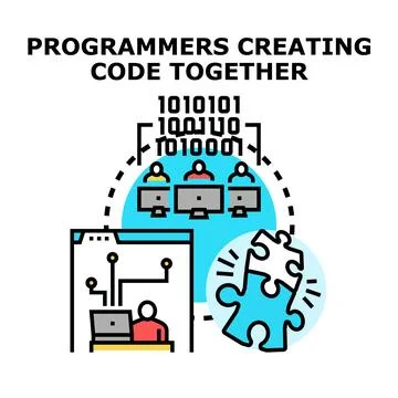 Programmers creating code together for software development Stock Illustration