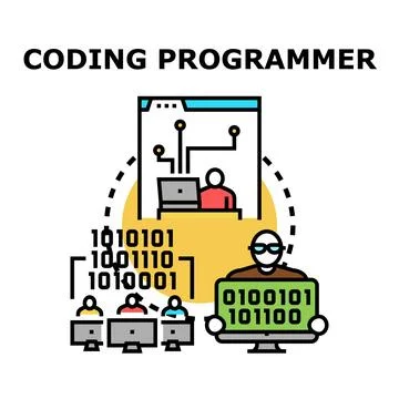 Programmers creating software code and developing technologies Stock Illustration