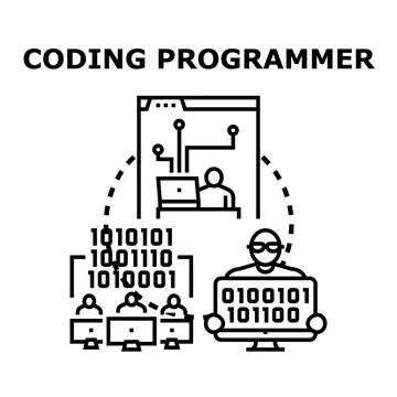 Programmers creating software code and developing technologies Stock Illustration