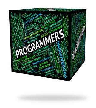 Programmers Cube Shows Programming Job And Software Illustrazione stock