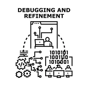 Programmers debugging software and refining code development process Stockillustratie