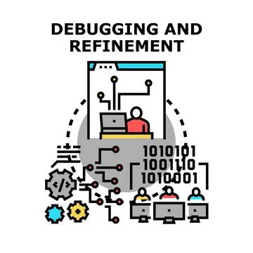 Programmers debugging software and refining code development process Stockillustratie