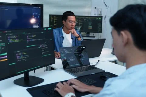 Programmers Developing Digital Software and AI Technology Stock Photos