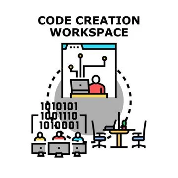Programmers developing software solutions in a creative workspace Stock Illustration