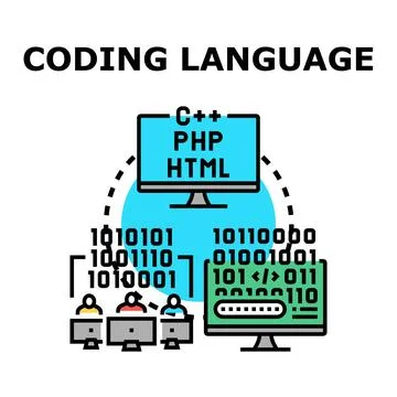 Programmers developing software using various coding languages Illustrazione stock