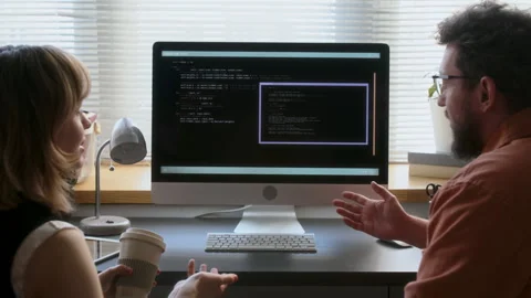 Programmers Discussing Written Code Video stock 313491359