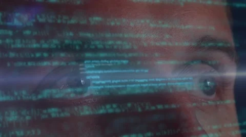 Programmer's Eyes Tacking Code Hologram. Futuristic Technology Stock Footage 53029657
