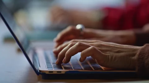 Programmers hands typing keyboard laptops at IT company office closeup. Stock-Footage 309659926