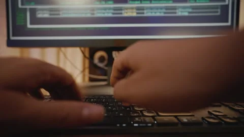 Programmer's hands writing code on the keyboard. System Tech Cyber Security Stock Footage 302725249