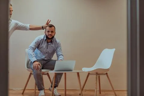 Programmers have fun on a break from work while working together to solve 스톡 사진