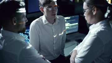 Programmers Having Night Meeting in IT Center Video stock 85826758