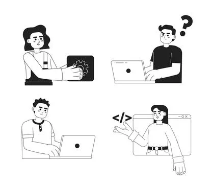 Programmers in IT industry monochromatic flat vector characters pack Stock-Illustration