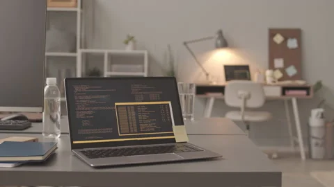 Programmers Laptop with Program Code on Screen Stock Footage 195977903