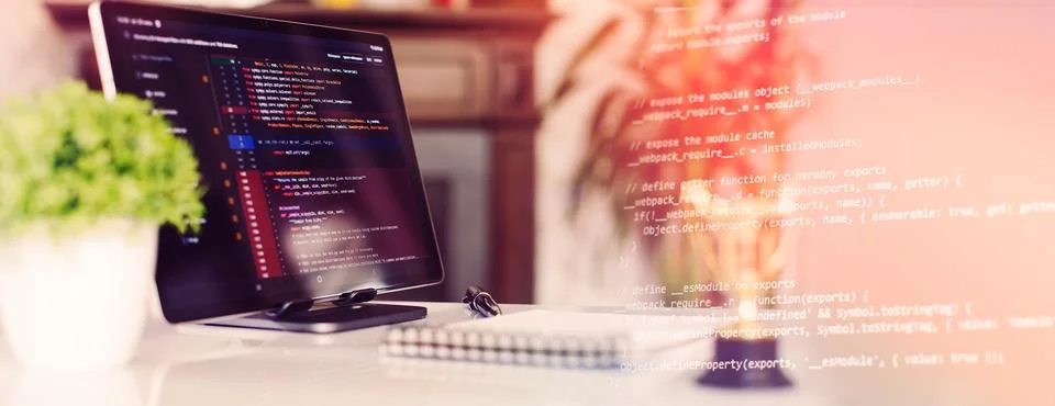 Programmer's program code on a computer screen. Web development and coding .. 库存照片