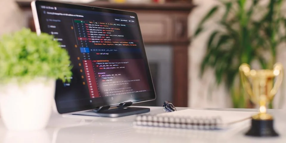 Programmer's program code on a computer screen. Web development and coding .. Stockfoto's