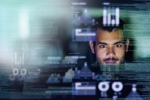 Programmers speak their own language. Cropped shot of a young computer Stockfoto's