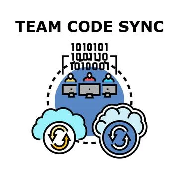 Programmers synchronizing code developing software on cloud Stock Illustration