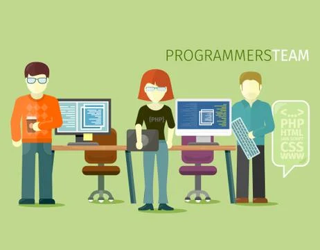 Programmers Team People Group Flat Style Stock Illustration
