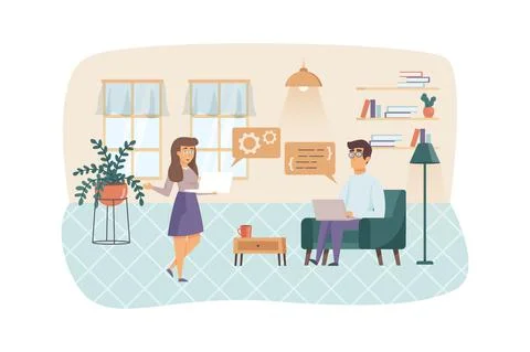 Programmers team testing software and fixing bugs in program code scene. Coll Stock Illustration