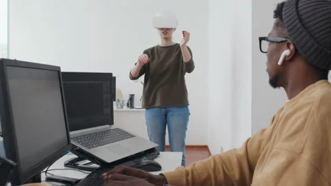 Programmers Using Augmented Reality Technology Stock Footage 232661751